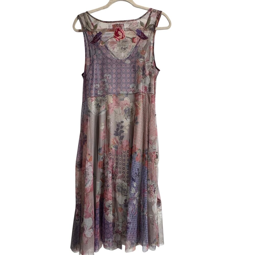 Johnny Was Silvana Midi Dress Womens M Multicolor Embroidered Floral Mesh Lined - Picture 10 of 14